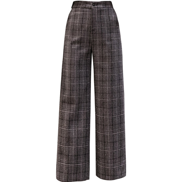 2021 Autumn Winter Woolen Plaid Pants Women Elastic High Waist Ankle