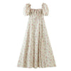 2021 Floral Print Ball Gown Dress Puff Sleeve Retro Women Adjust