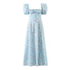 2021 Floral Print Ball Gown Dress Puff Sleeve Retro Women Adjust