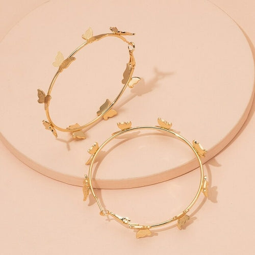 Gold Butterfly Insects Geometric Minimalism Hoop Earrings