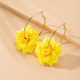 Handmade Fabric Chiffon Flowers Minimalism Hoop Earrings