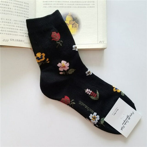 2021 Korean American Retro Rose Autumn Winter Cotton Casual Socks Warm