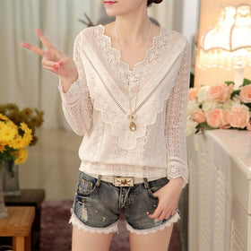 2021 Lace Shirt Long Sleeve Fashion Women Blouse Spring and Autumn