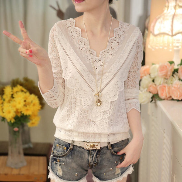 2021 Lace Shirt Long Sleeve Fashion Women Blouse Spring and Autumn