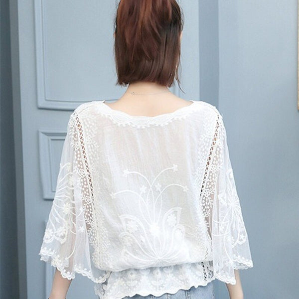 2021 Lace Summer Ladies Blouses Plus Size Blouse Women Batwing Sleeve