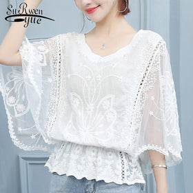 2021 Lace Summer Ladies Blouses Plus Size Blouse Women Batwing Sleeve