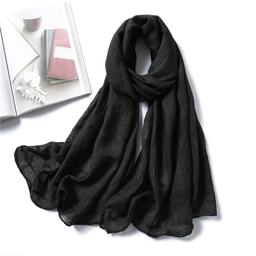 Cotton Scarf Women Designer Plaid Solid Foulard Lady