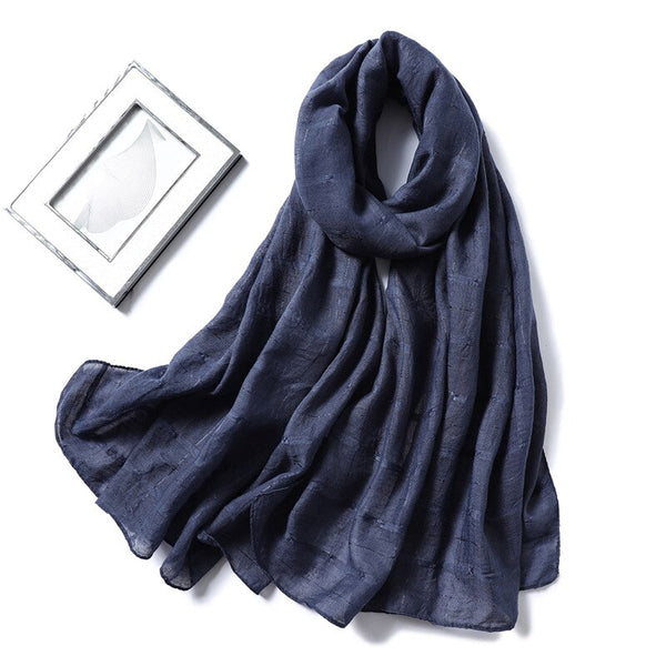 Cotton Scarf Women Designer Plaid Solid Foulard Lady