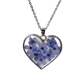 2021 New Blue Forget Me Not Dry Flower Necklace Jewelry Heart Shape