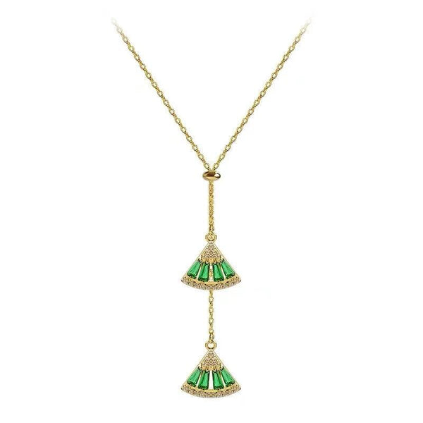 2021 New Classic Green Crystal Fan Pendant Necklace For Woman Fashion