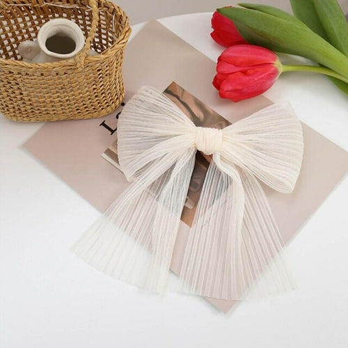 2021 New White Mesh Bow Large Hairpin Scrunchie for Women Girls Long