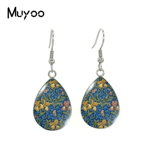 2021 New William Morris Paintings Tear drop Earring Art Pattern Fish