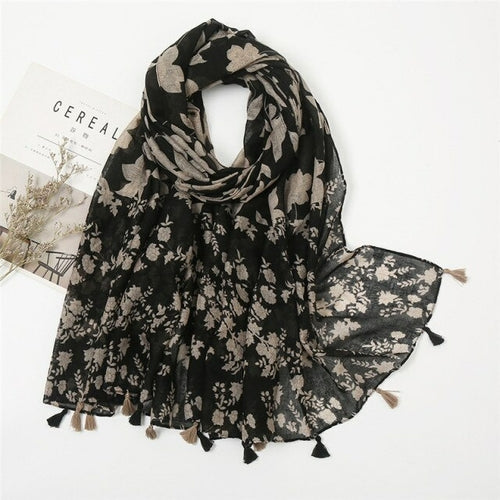 Lovely Polka Floral Tassel Viscose Shawl Scarf