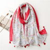 Lovely Polka Floral Tassel Viscose Shawl Scarf