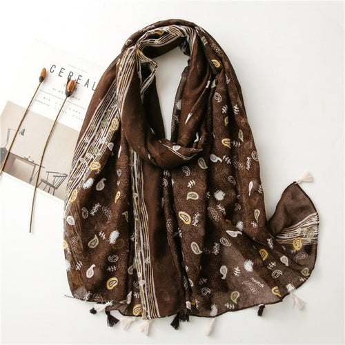 Lovely Polka Floral Tassel Viscose Shawl Scarf