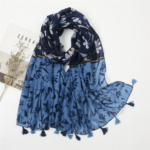 Lovely Polka Floral Tassel Viscose Shawl Scarf