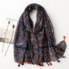 Lovely Polka Floral Tassel Viscose Shawl Scarf