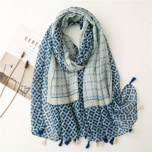 Lovely Polka Floral Tassel Viscose Shawl Scarf