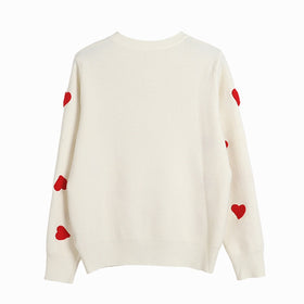 2021 Spring Embroidery Heart Women Sweater O Neck Kawaii Fashion