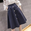 2021 Spring New Women Midi Skirt Korean Chic Single breasted A Line