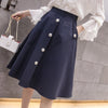 2021 Spring New Women Midi Skirt Korean Chic Single breasted A Line