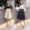 2021 Spring New Women Midi Skirt Korean Chic Single breasted A Line