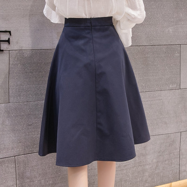 2021 Spring New Women Midi Skirt Korean Chic Single breasted A Line