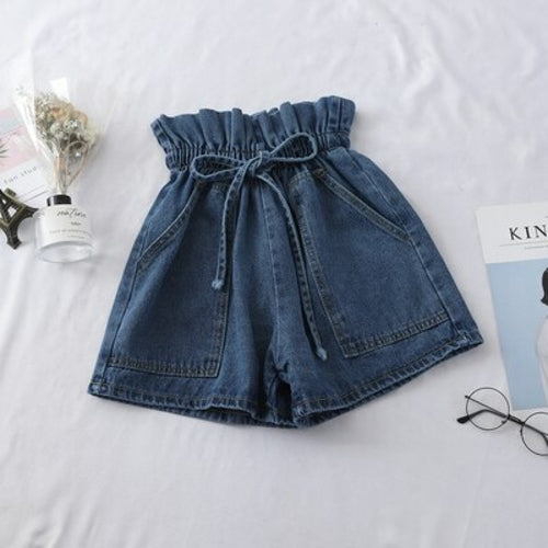 2021 Summer High Waist Denim Shorts Women Casual Loose Ladies Lace up