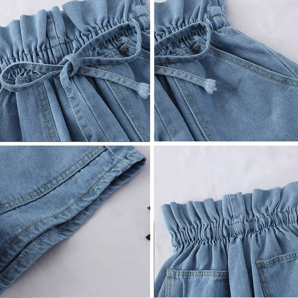 2021 Summer High Waist Denim Shorts Women Casual Loose Ladies Lace up