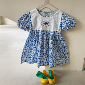 Baby Girls Blue Floral Printed Dresses