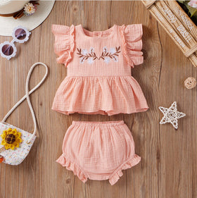 2021 Summer Newborn Baby Girls Clothing Set Cotton Flower Embroidered