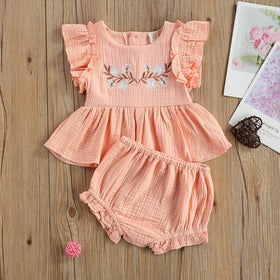 2021 Summer Newborn Baby Girls Clothing Set Cotton Flower Embroidered