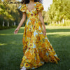 2021 Sunflower Print Ball Gown Dress Wood ears Puff Sleeve Retro Women