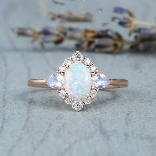 2021 Trendy Two Style Imitation Opal/Moonstone Classic Crown Ring For