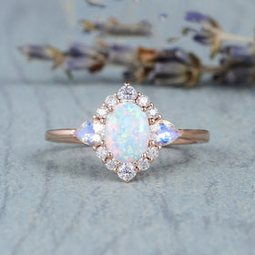 2021 Trendy Two Style Imitation Opal/Moonstone Classic Crown Ring For