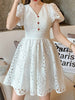 2021 White Lace Dresses Woman V neck High Waist Summer Dress Woman