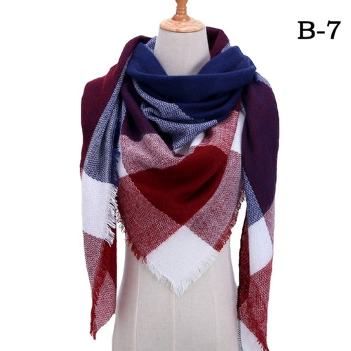 2021 Women Cashmere Winter Scarf Knit Pashmina Bandana Plaid Female