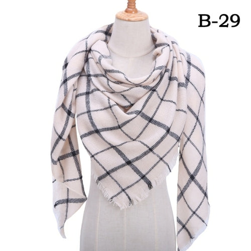 2021 Women Cashmere Winter Scarf Knit Pashmina Bandana Plaid Female