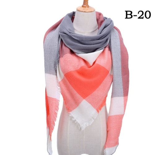 2021 Women Cashmere Winter Scarf Knit Pashmina Bandana Plaid Female