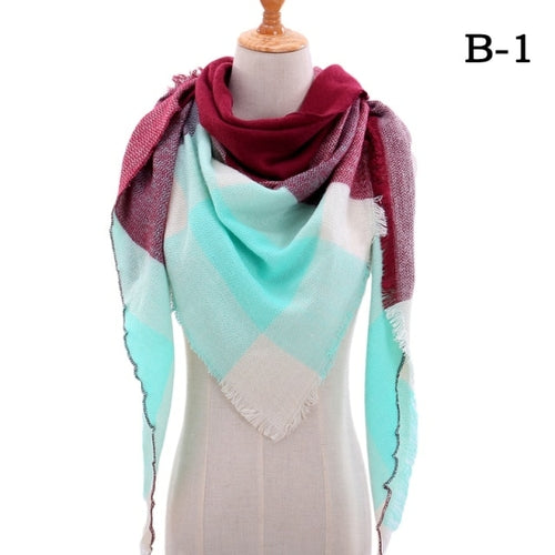 2021 Women Cashmere Winter Scarf Knit Pashmina Bandana Plaid Female