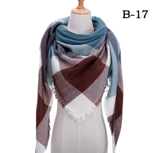 2021 Women Cashmere Winter Scarf Knit Pashmina Bandana Plaid Female