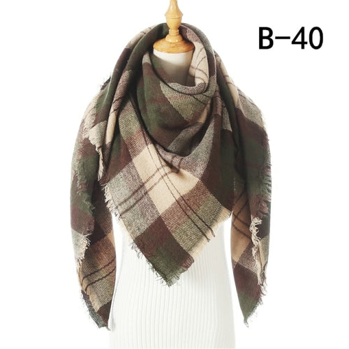 2021 Women Cashmere Winter Scarf Knit Pashmina Bandana Plaid Female