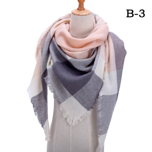 2021 Women Cashmere Winter Scarf Knit Pashmina Bandana Plaid Female