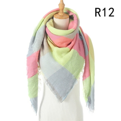 2021 Women Cashmere Winter Scarf Knit Pashmina Bandana Plaid Female