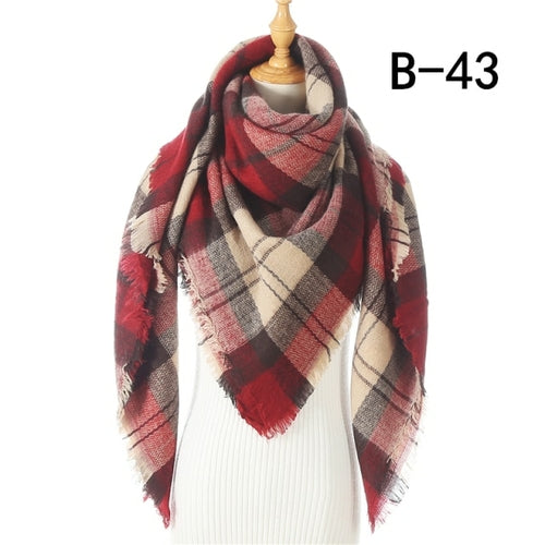 2021 Women Cashmere Winter Scarf Knit Pashmina Bandana Plaid Female