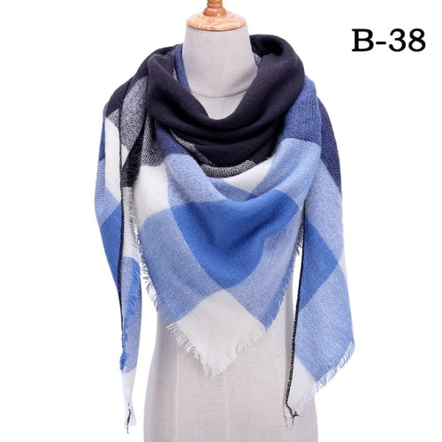 2021 Women Cashmere Winter Scarf Knit Pashmina Bandana Plaid Female