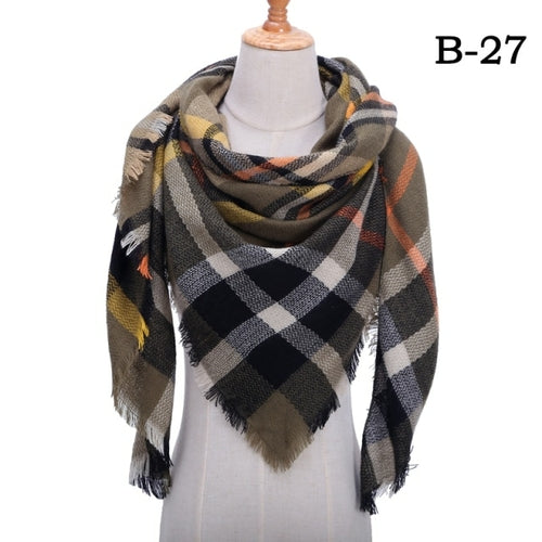 2021 Women Cashmere Winter Scarf Knit Pashmina Bandana Plaid Female