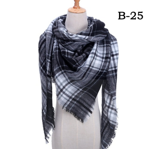 2021 Women Cashmere Winter Scarf Knit Pashmina Bandana Plaid Female