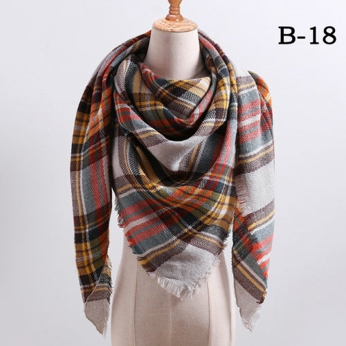 2021 Women Cashmere Winter Scarf Knit Pashmina Bandana Plaid Female