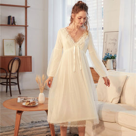 2022 Lace Sleepwear Bride Long Nightgowns Female Sweet Princess